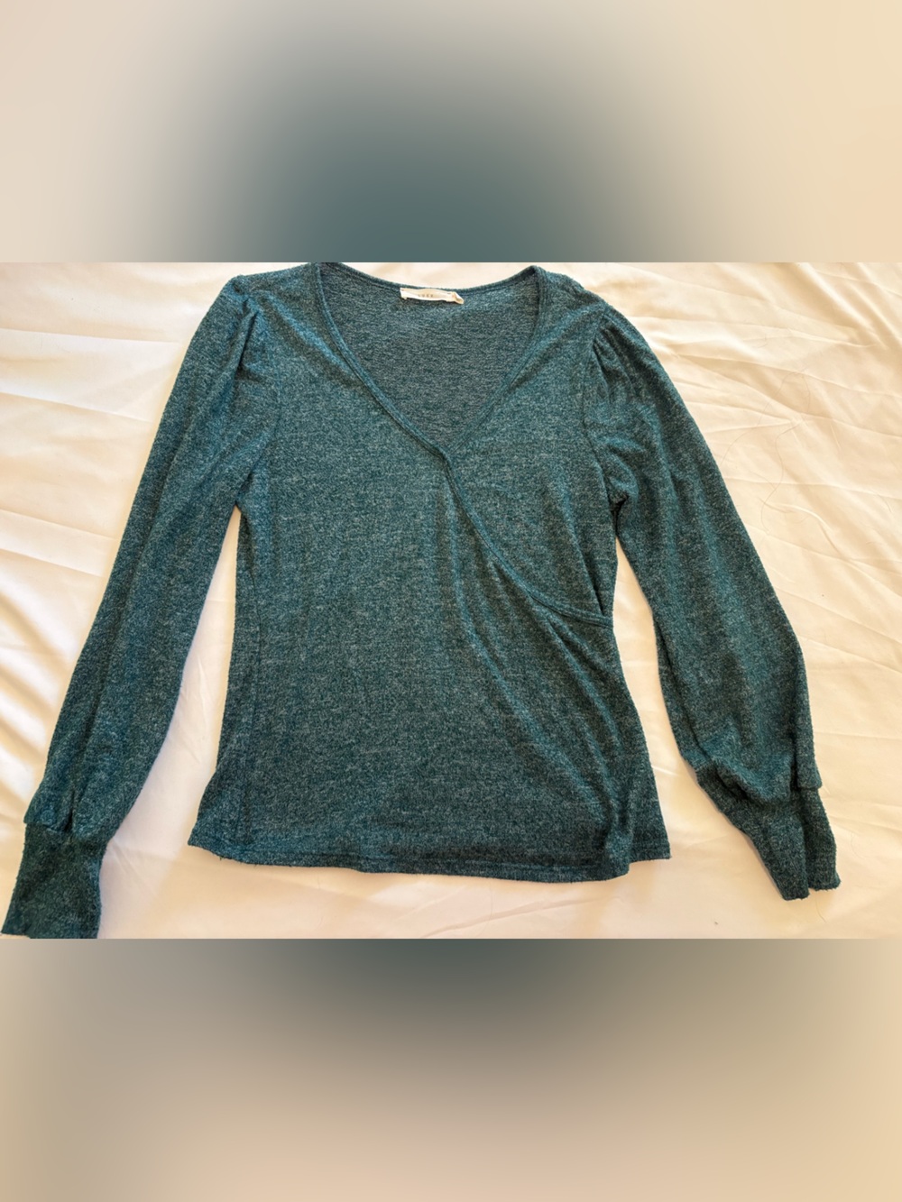 Lush Teal V-Neck Wrap-Style Long Sleeve Top